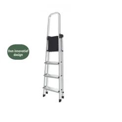 BRASQ Huishoudtrap 5 Treden – Keukentrap Inklapbaar Aluminium – Antislip - Ladder - Trap Zilver