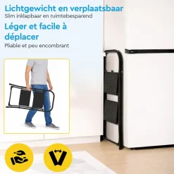 Brasq Huishoudtrap 2 Treden – Keukentrap Inklapbaar Metaal – Antislip Stabiel - Ladder - Trap Zwart