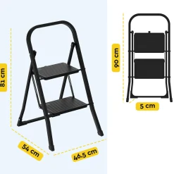 Brasq Huishoudtrap 2 Treden – Keukentrap Inklapbaar Metaal – Antislip Stabiel - Ladder - Trap Zwart