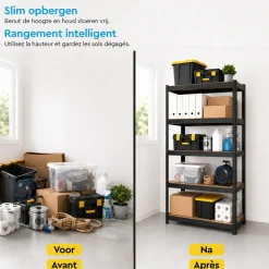BRASQ Opbergrek Zwart 180x90x40cm - 5 Planken - 175kg Per Plank - Stellingkast - Max. 875