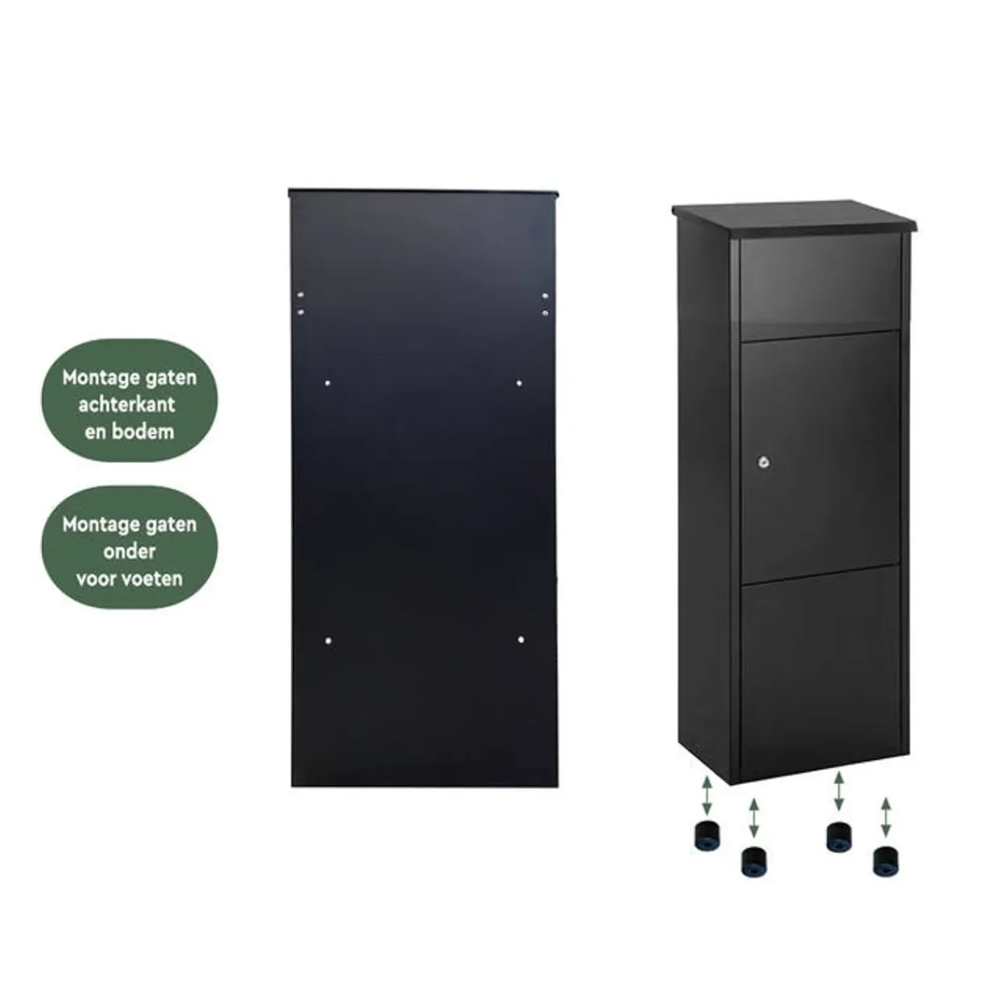 BRASQ Pakketbrievenbus Staand Staal Zwart 105x38x24 Cm – Brievenbus Met Slot Voor Xxl Pakketten