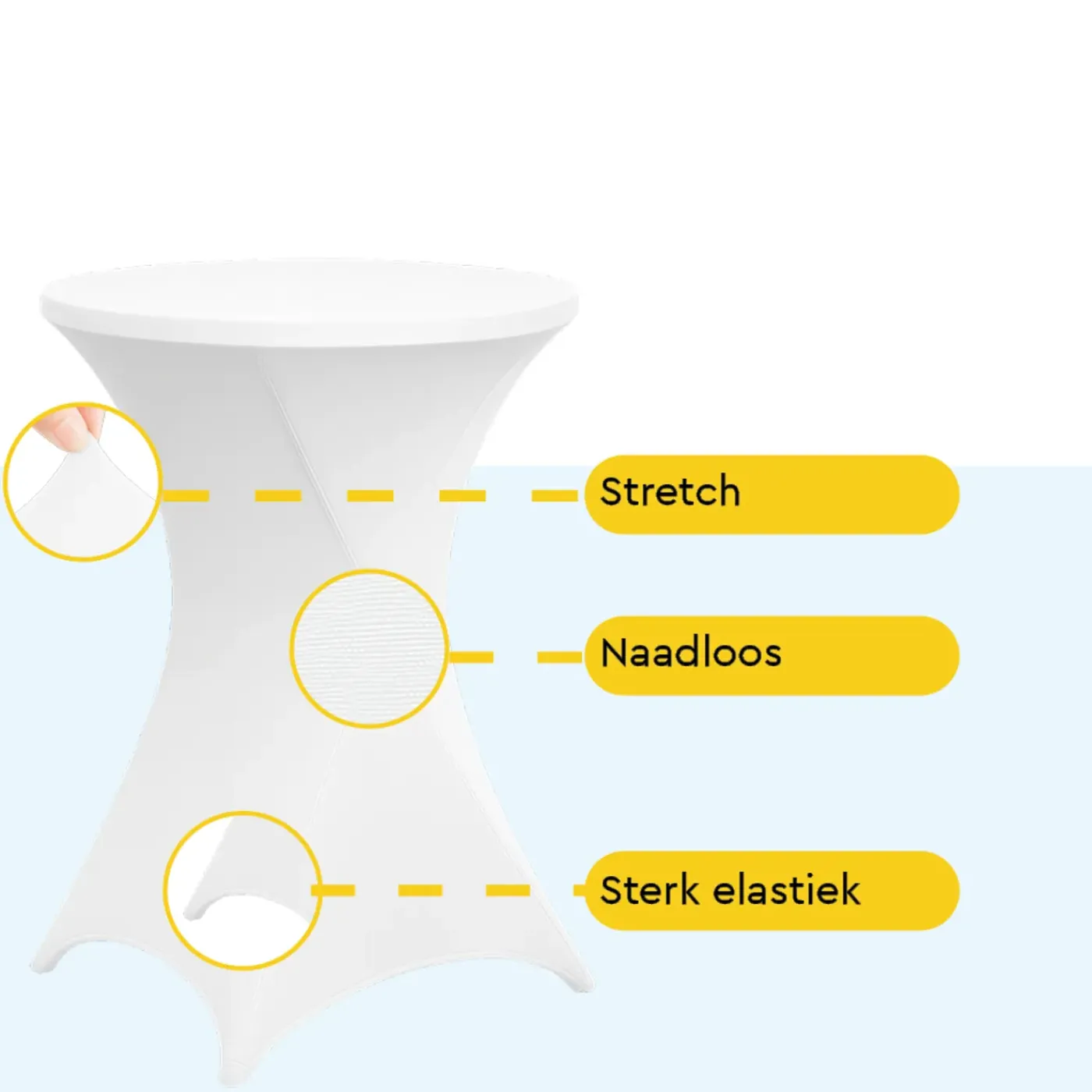 BRASQ Statafelrok Wit - Diameter 80cm - 74x110cm - Set Van 2 - Extra Stretch Voor Statafel