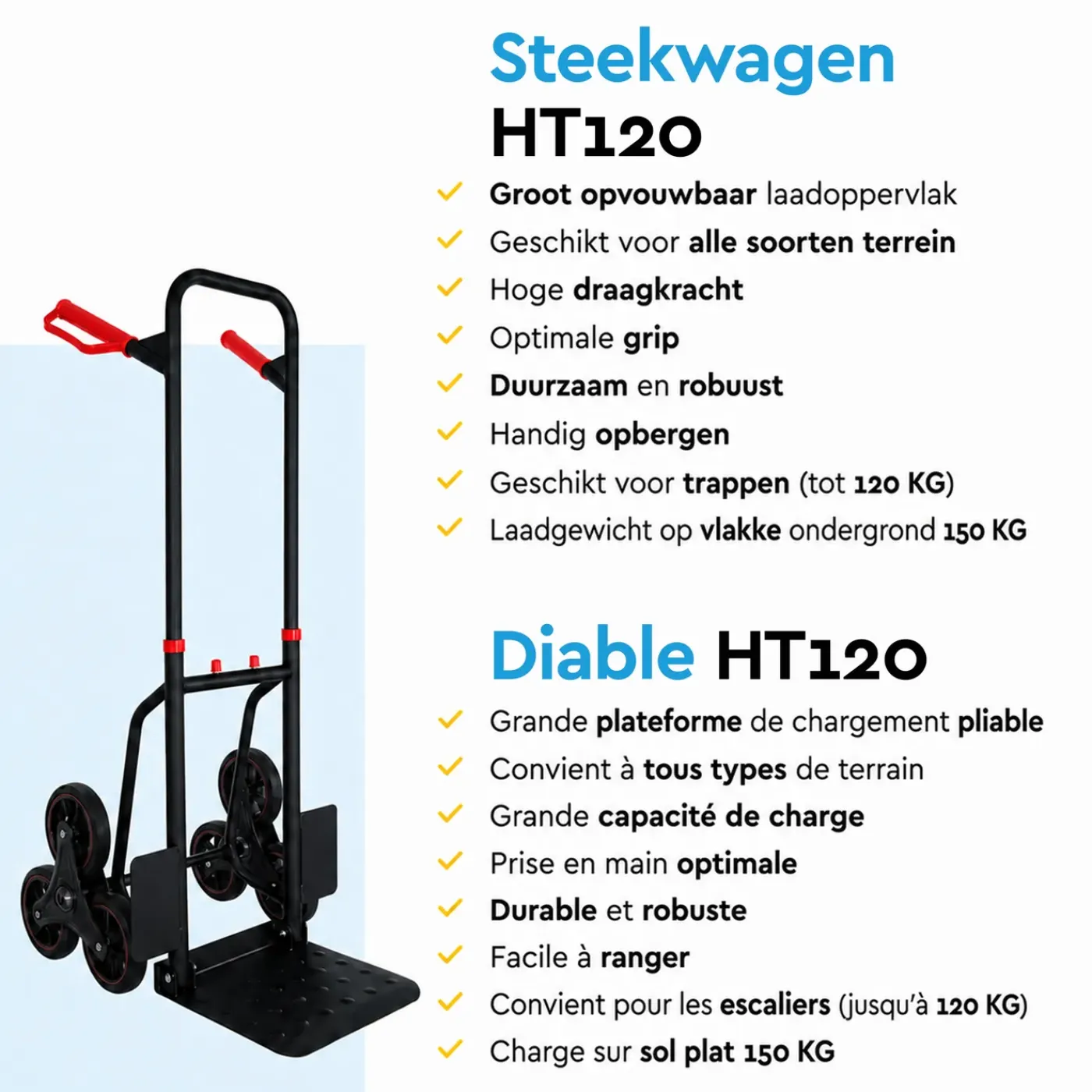 BRASQ Steekwagen Inklapbaar - Transportkar Staal - 120kg Draagvermogen - Transportwagen - Steekkar