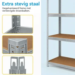 Brasq Stellingkast Rvs Set Van 2 – Opbergrek - 180x90x40cm - 5 Planken - 175kg Per Plank - Wandkast