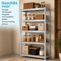Brasq Stellingkast Rvs Set Van 2 – Opbergrek - 180x90x40cm - 5 Planken - 175kg Per Plank - Wandkast