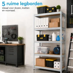 Brasq Stellingkast Rvs Set Van 2 – Opbergrek - 180x90x40cm - 5 Planken - 175kg Per Plank - Wandkast