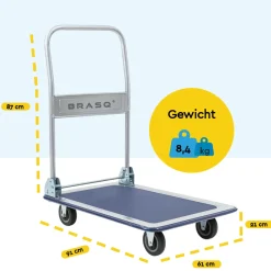 BRASQ Trolley Inklapbaar - Plateauwagen 150kg Draagvermogen - Transportkar Staal - Transportwagen