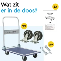 BRASQ Trolley Inklapbaar - Plateauwagen 150kg Draagvermogen - Transportkar Staal - Transportwagen