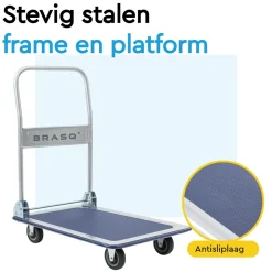 Brasq Trolley Inklapbaar - Plateauwagen 300kg Draagvermogen - Transportkar Staal - Transportwagen