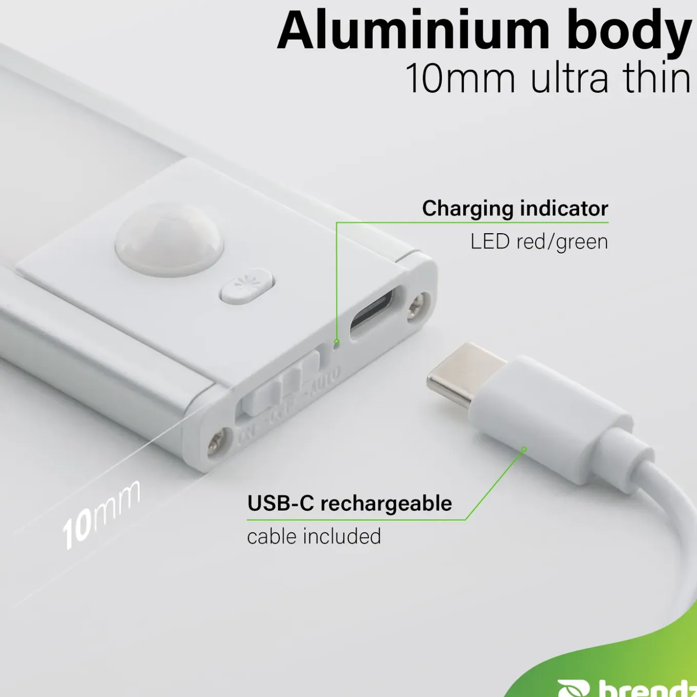 Brendz Kastverlichting - PIR sensor - USB-C - 20 cm - 3 kleurtemperaturen