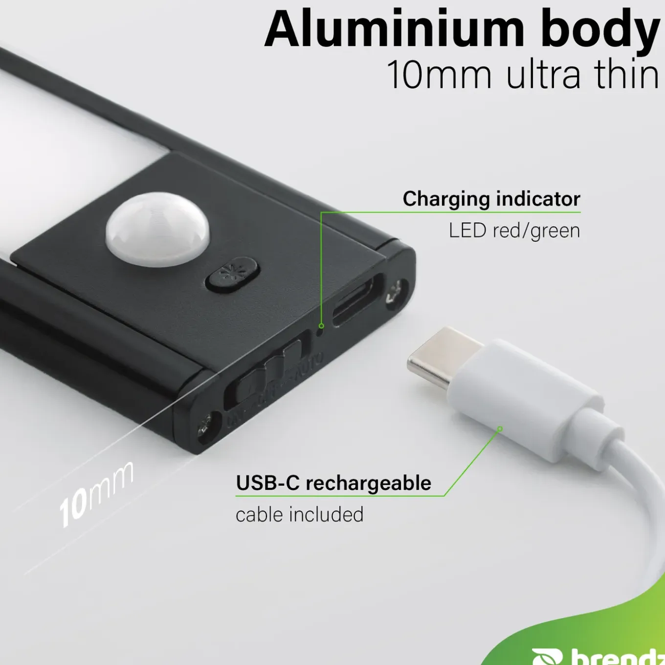 Brendz Kastverlichting - PIR sensor - USB-C - 40 cm - 3 kleurtemperaturen