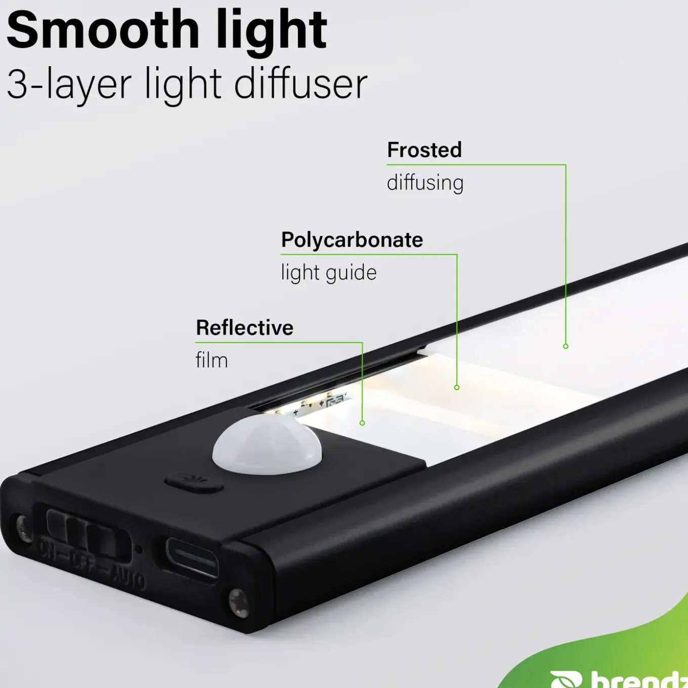 Brendz Kastverlichting - PIR sensor - USB-C - 40 cm - 3 kleurtemperaturen