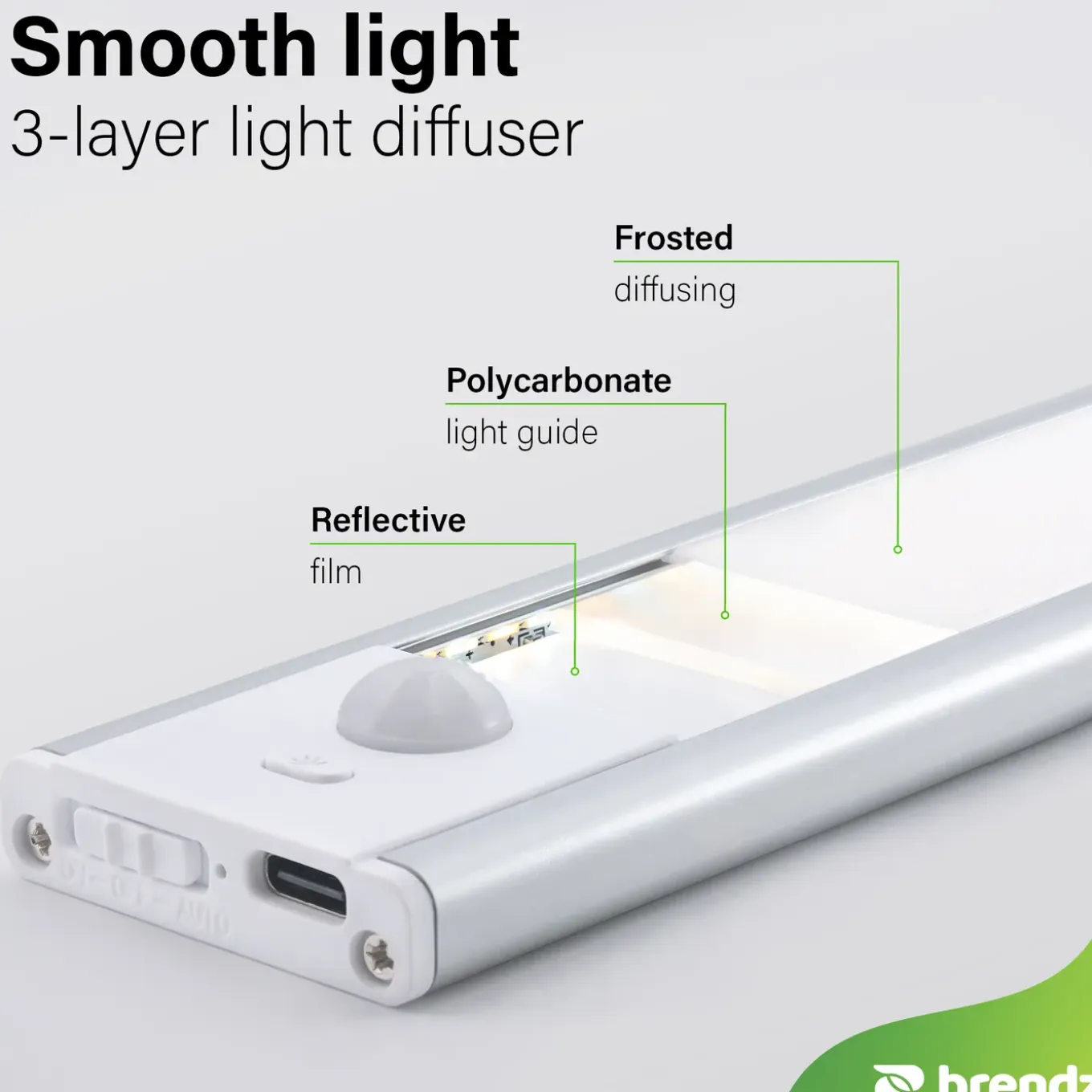 Brendz Kastverlichting - PIR sensor - USB-C - 40 cm - 3 kleurtemperaturen
