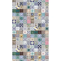 Bricoflor Vliesbehang Blauw, Meerkleurig, Groen - 1,59 X 2,8 M - Patroon Tegels