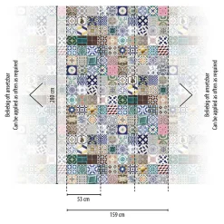 Bricoflor Vliesbehang Blauw, Meerkleurig, Groen - 1,59 X 2,8 M - Patroon Tegels
