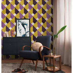 BRICOFLOR Vliesbehang Geel, Paars, Wit - 1,59 X 2,8 M - Grafisch & Geometrisch