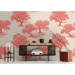 BRICOFLOR Vliesbehang Rood, Wit - 1,59 X 2,8 M - Aziatische Prints