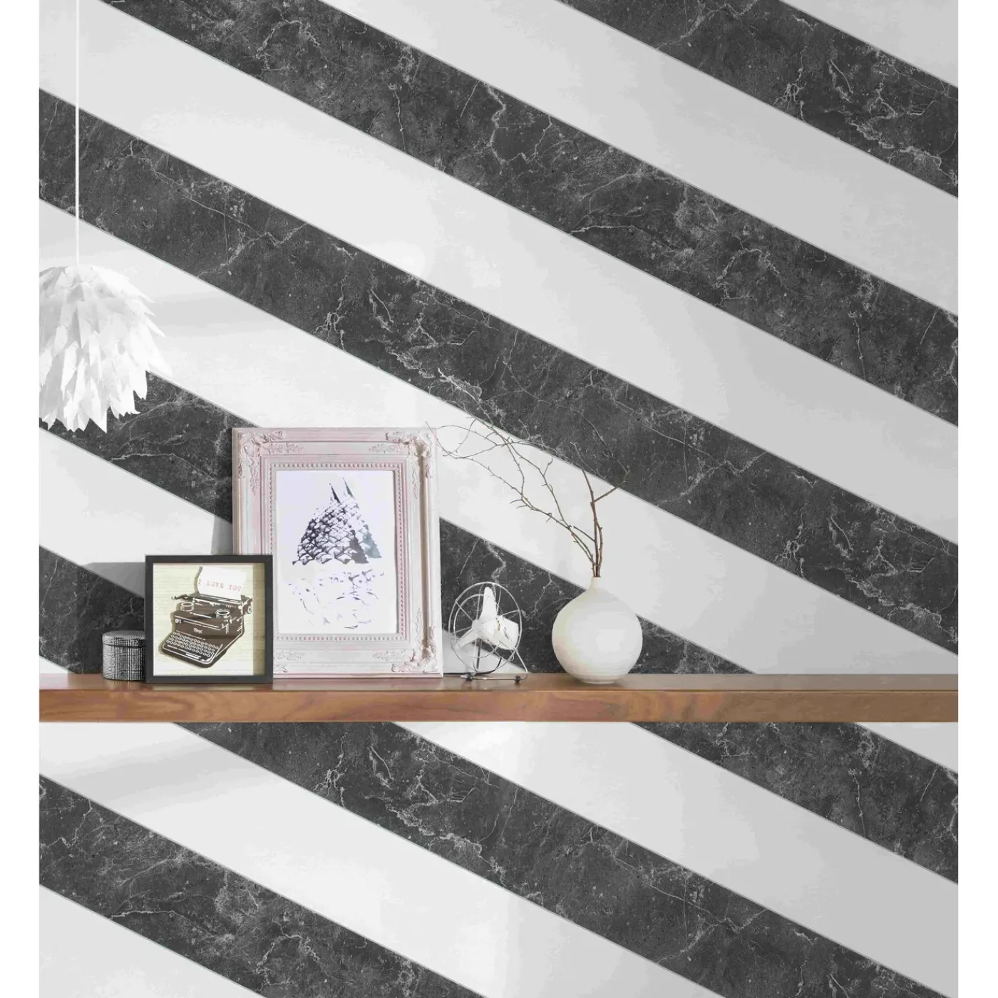BRICOFLOR Vliesbehang Zwart, Antraciet, Wit - 10,05 X 0,53 M - Marmerlook