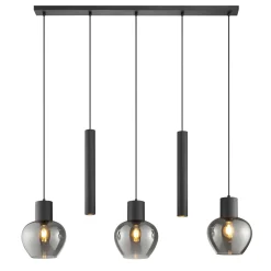 Brilliant Hanglamp Ligari - Zwart - Rookglas - 3xE27 - 2xGU10
