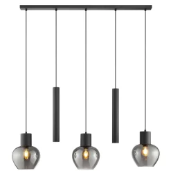 Brilliant Hanglamp Ligari - Zwart - Rookglas - 3xE27 - 2xGU10