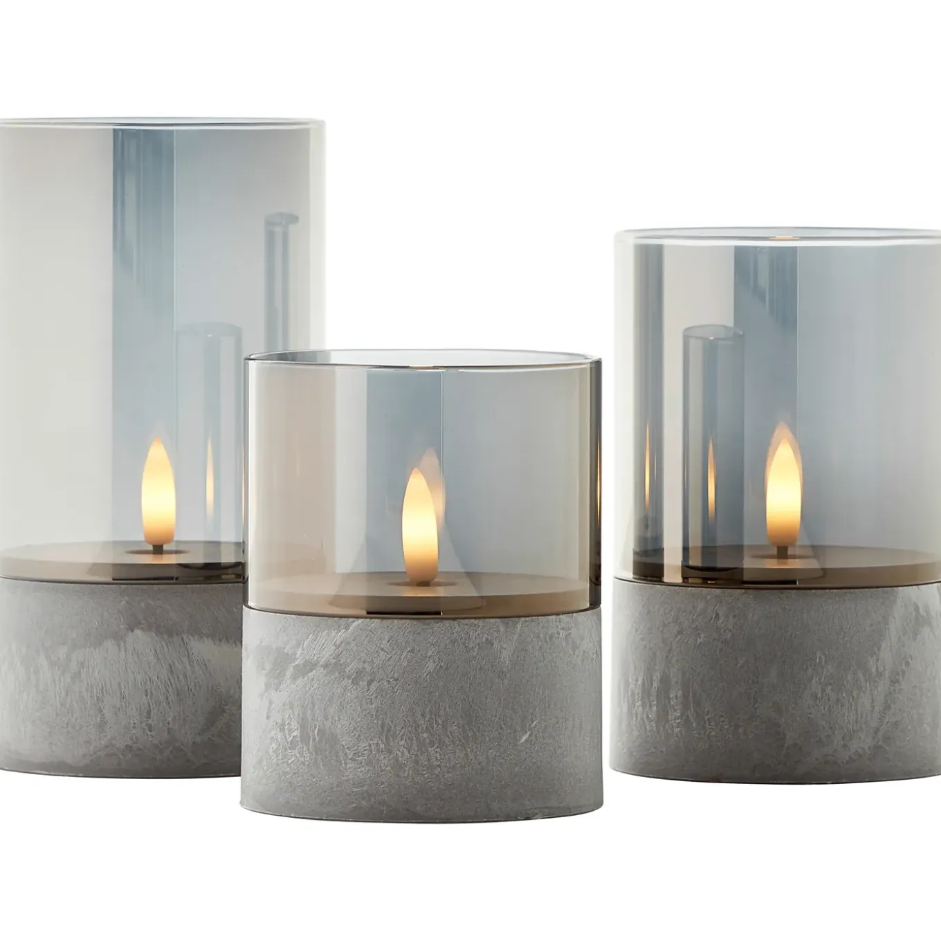 Brilliant tafellamp op batterij Bougie betoneffect rookglas set van 3