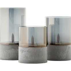 Brilliant tafellamp op batterij Bougie betoneffect rookglas set van 3