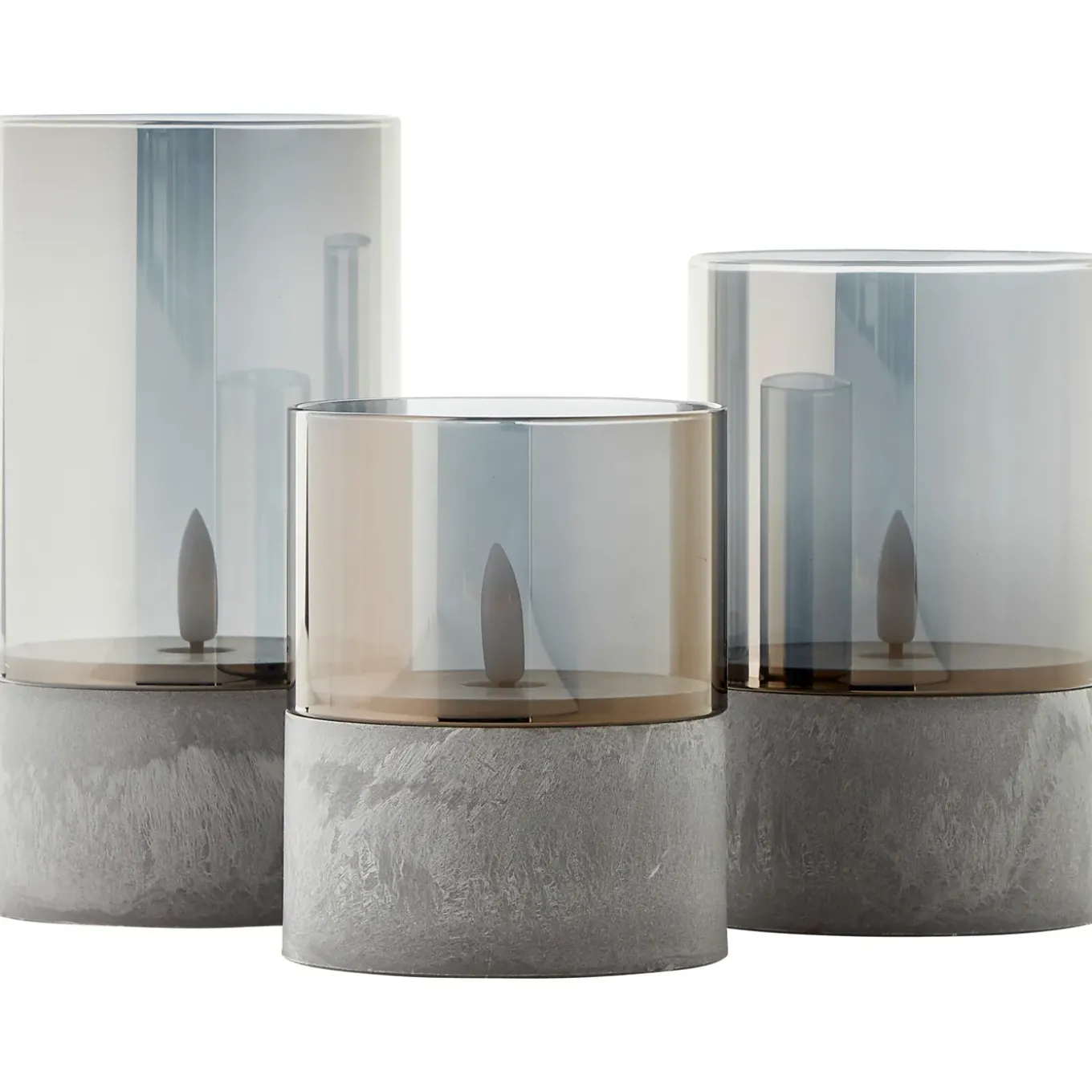 Brilliant tafellamp op batterij Bougie betoneffect rookglas set van 3
