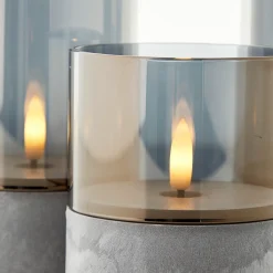 Brilliant tafellamp op batterij Bougie betoneffect rookglas set van 3