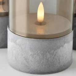 Brilliant tafellamp op batterij Bougie betoneffect rookglas set van 3