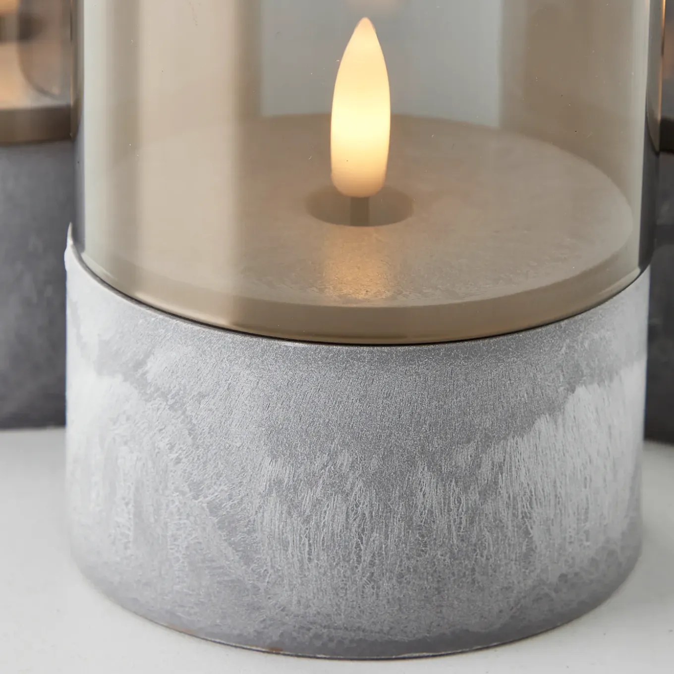 Brilliant tafellamp op batterij Bougie betoneffect rookglas set van 3