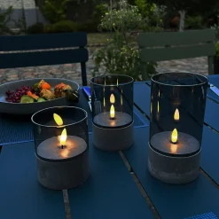 Brilliant tafellamp op batterij Bougie betoneffect rookglas set van 3