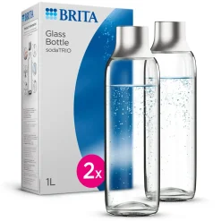 BRITA Fles Sodatrio Glas (1l) 2-pack - Met Premium Roestvrijstalen Dop