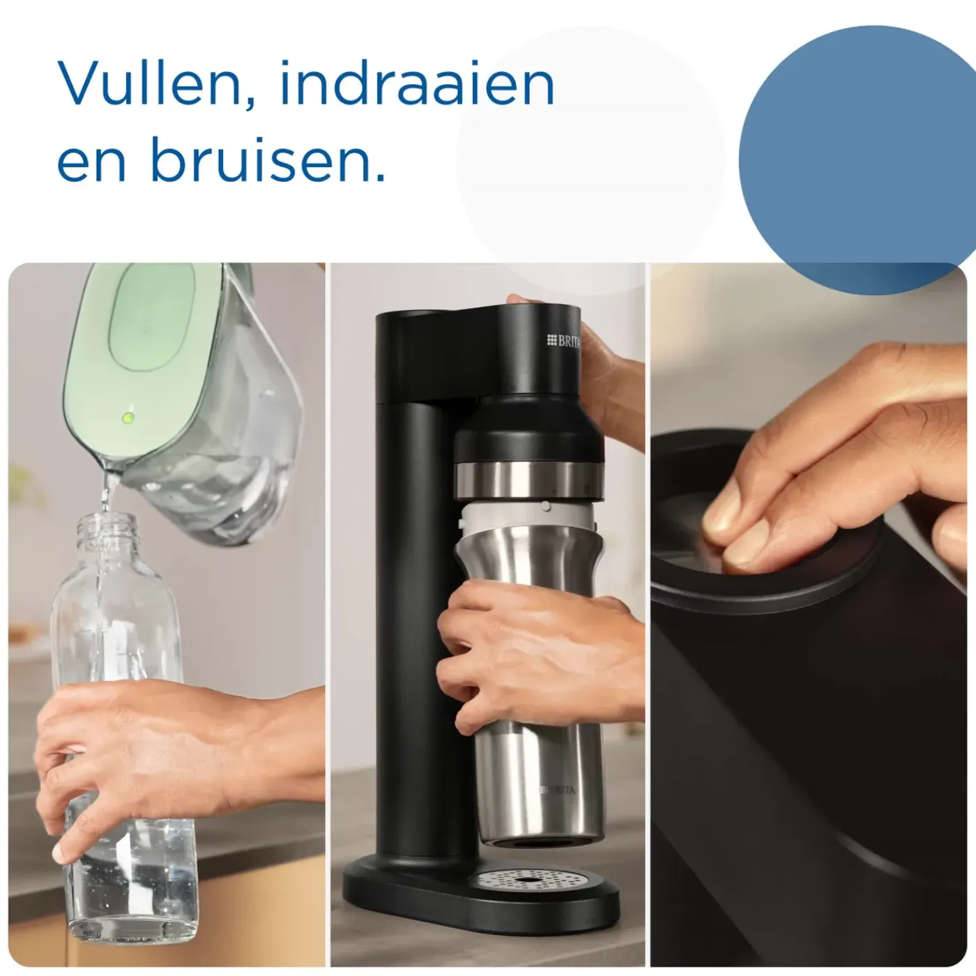 BRITA Fles Sodatrio Glas (1l) 2-pack - Met Premium Roestvrijstalen Dop