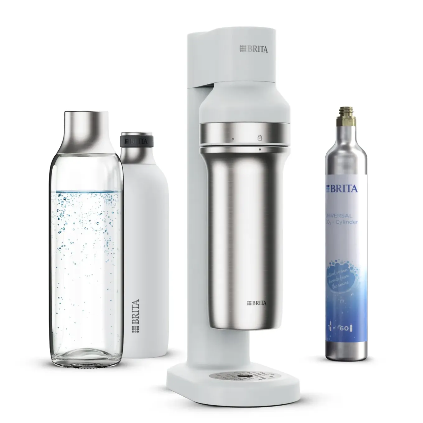 Brita Sodatrio Wit Incl. Glazen Fles (0.9l), Rvs Fles (0,5l) En Co2-cilinder