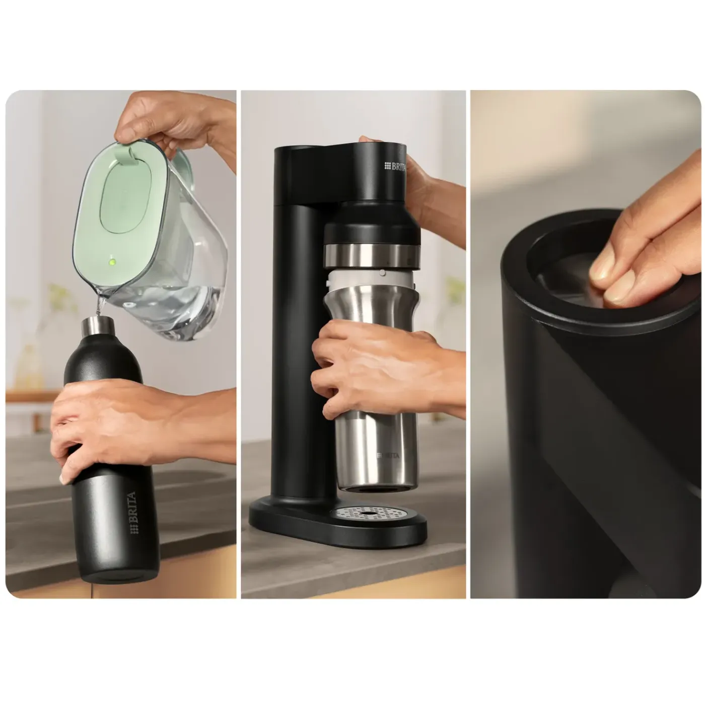 BRITA Sodatrio Zwart Incl. Glazen Fles (0.9l), Rvs Fles (0,5l) En Co2-cilinder