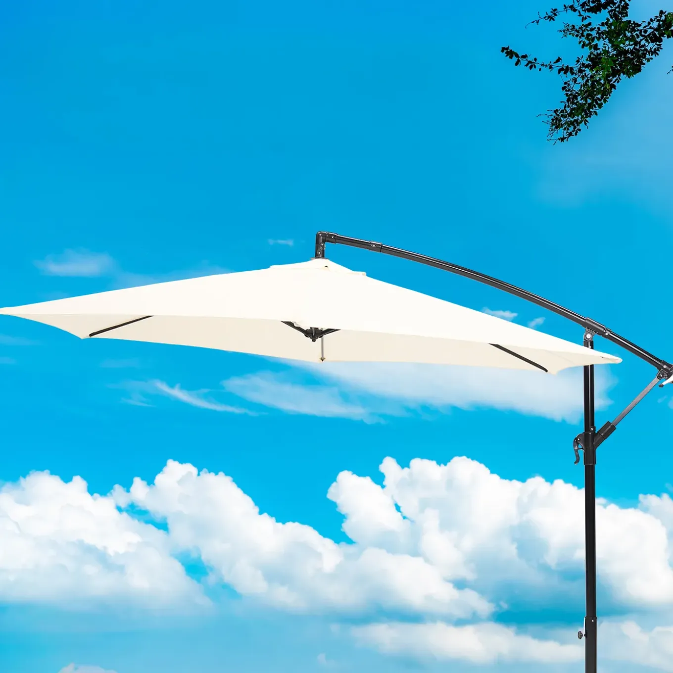 Brixy Zweefparasol - 300cm - Incl. Kruisvoet - Waterdicht - Verstelbare Hoogte - Creme