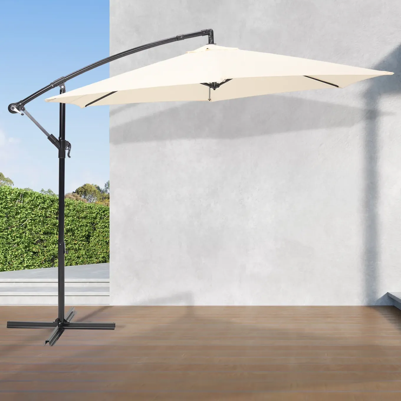 Brixy Zweefparasol - 300cm - Incl. Kruisvoet - Waterdicht - Verstelbare Hoogte - Creme