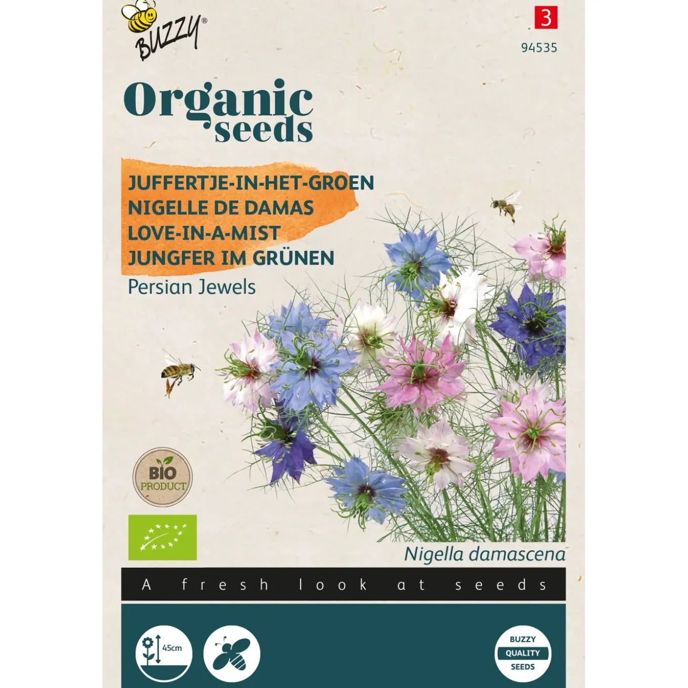Buzzy Seeds zaden - Nigella Persian Jewels - Juffertje in het groen - Biologisch logisch
