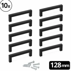 By MJM - Handgrepen Dallas 128mm Zwart Set 10 Stuks - Meubelgrepen - Handgreep voor keuken