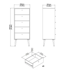 Calicosy - Ladekast Met 5 Lades En Houten Poten H120,1 Cm – Tarp