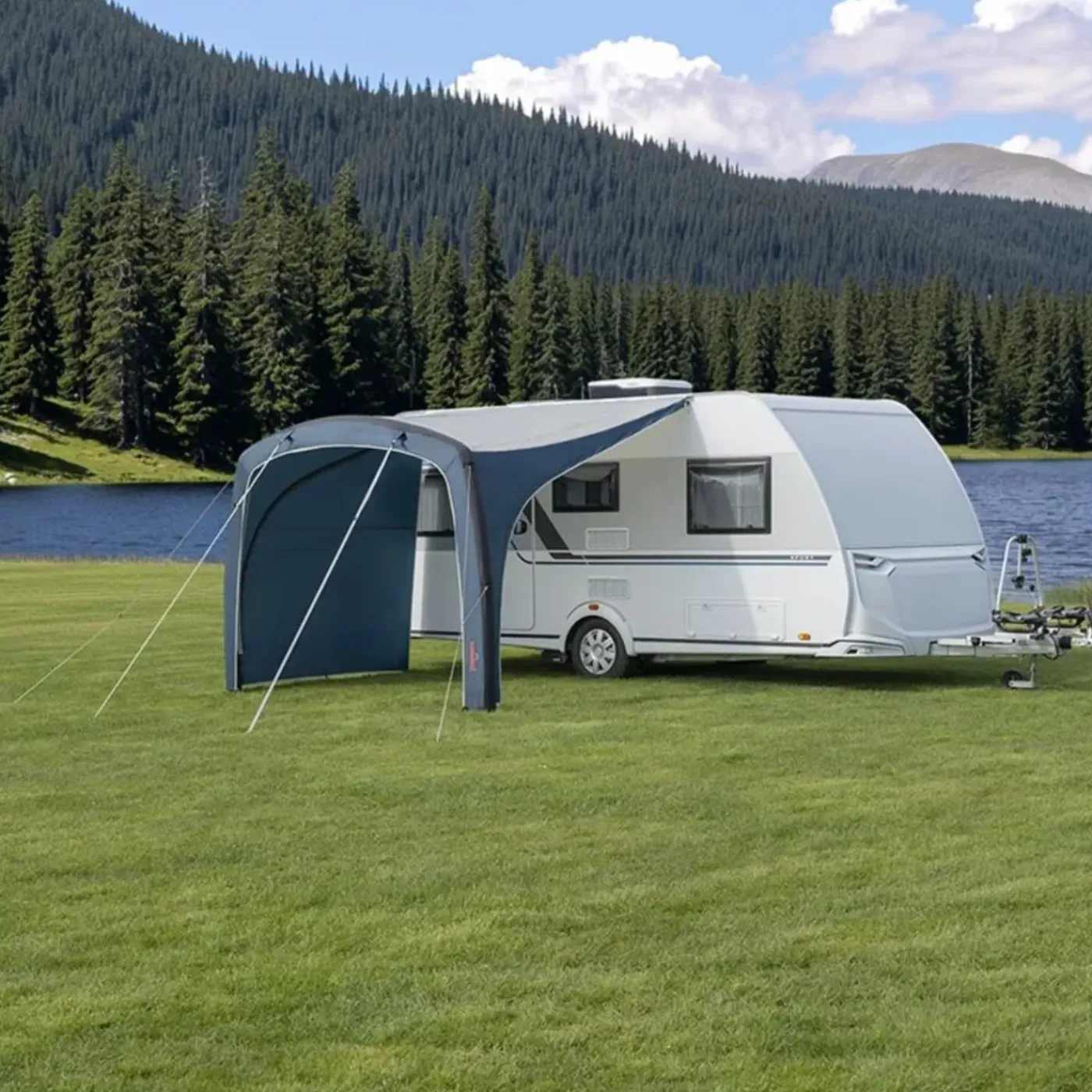 Campout - Opblaasbare Voortent Voor Caravans - Lichtgrijs - 235 X 250 X 300 Cm - Waterdicht