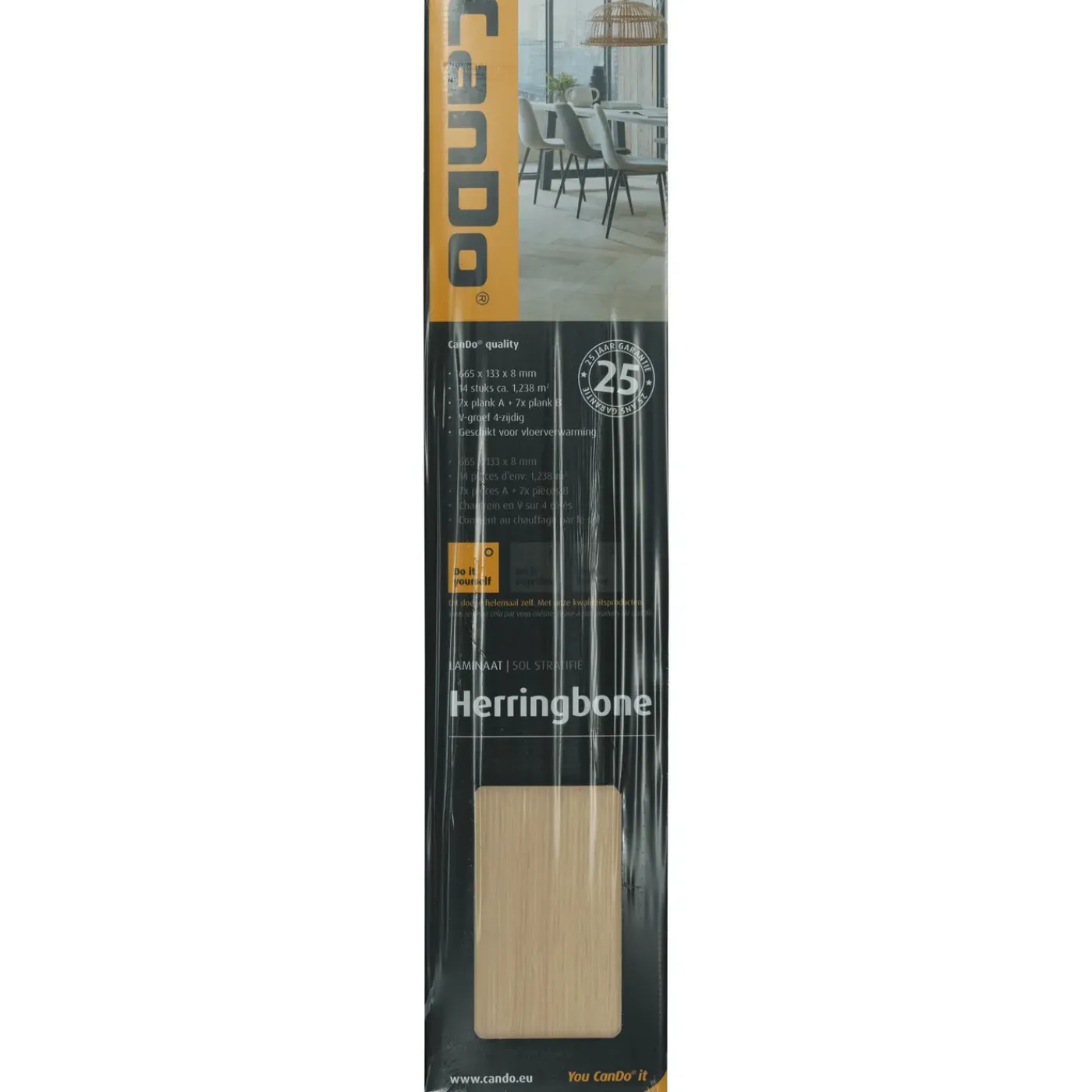 CanDo Visgraat Laminaat Herringbone - Warmgrijs Eiken - 4-zijdige V-groef - 8mm - 1,238m²