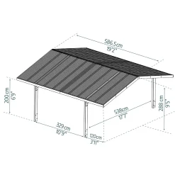 Canopia Carport Sydney dubbel boog zwart 572x586cm