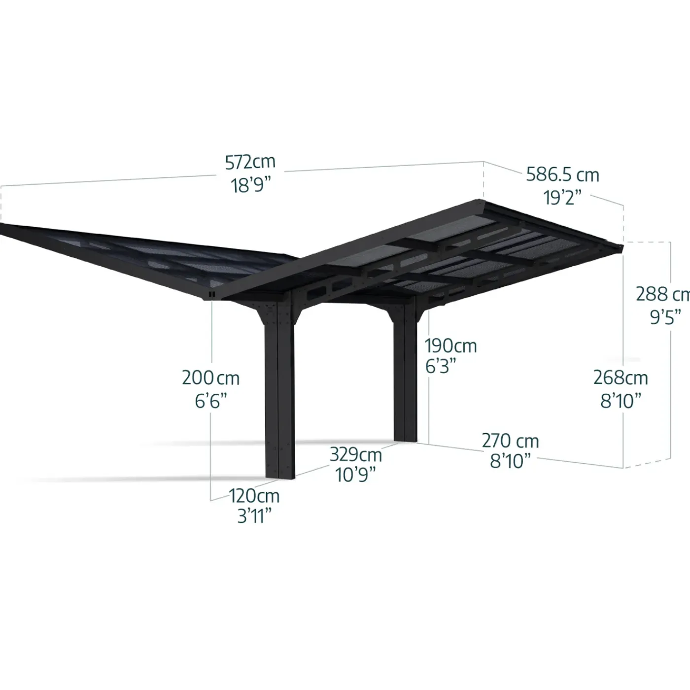 Canopia Carport Sydney dubbel boog zwart 286x586cm