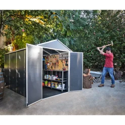 Canopia Metalen Tuinhuis Rubicon - Donkergrijs - 185x304cm - Dubbele Deur - met Vloer