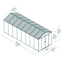 Canopia Metalen Tuinhuis Rubicon - Grijs - 179x237cm - Dubbele Deur - met Vloer