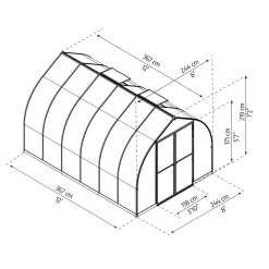 Canopia Tuinkas Bella 8x12 - Polycarbonaat - Zilver - 244x364x219cm