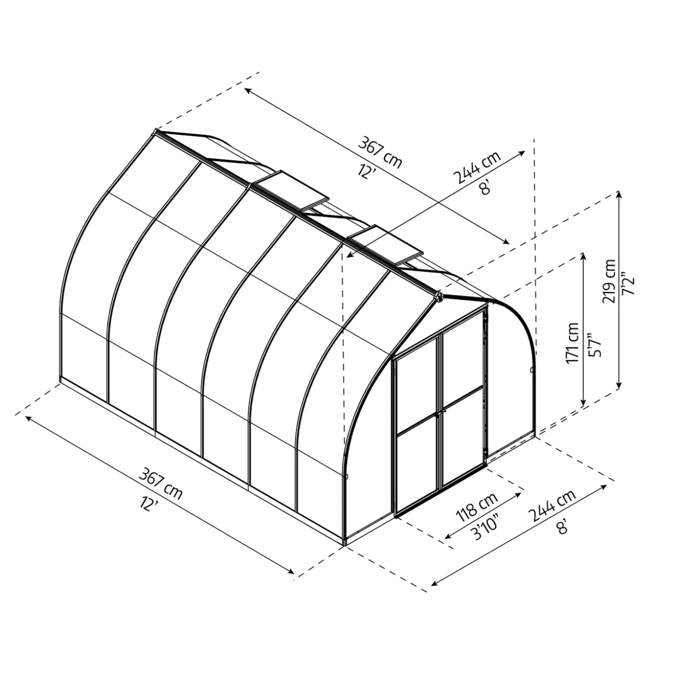 Canopia Tuinkas Bella 8x12 - Polycarbonaat - Zilver - 244x364x219cm