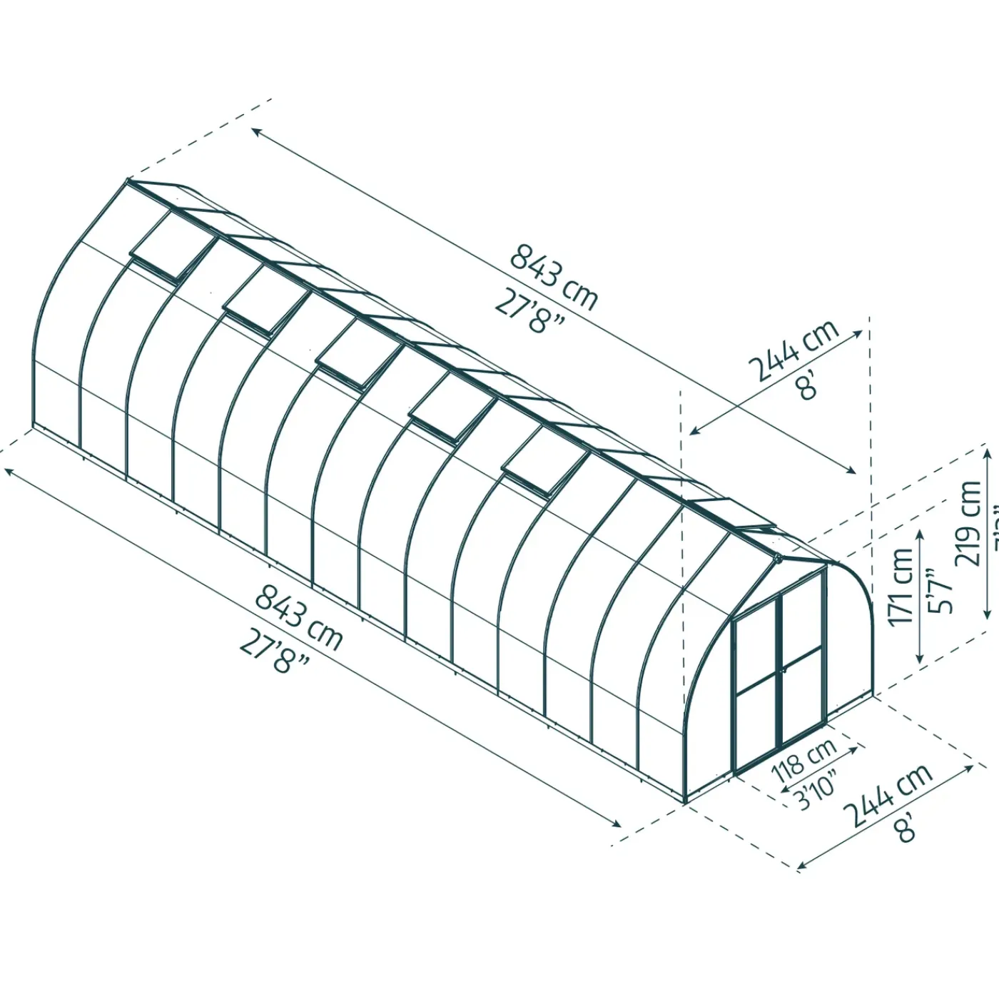 Canopia tuinkas Bella 244x844x218cm zilver