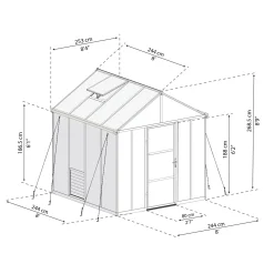 Canopia Tuinkas Glory 8x8 - Polycarbonaat 10mm - Grijs - 253x244x269cm